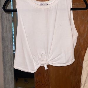 White Zara cropped / tied muscle-tank t-shirt